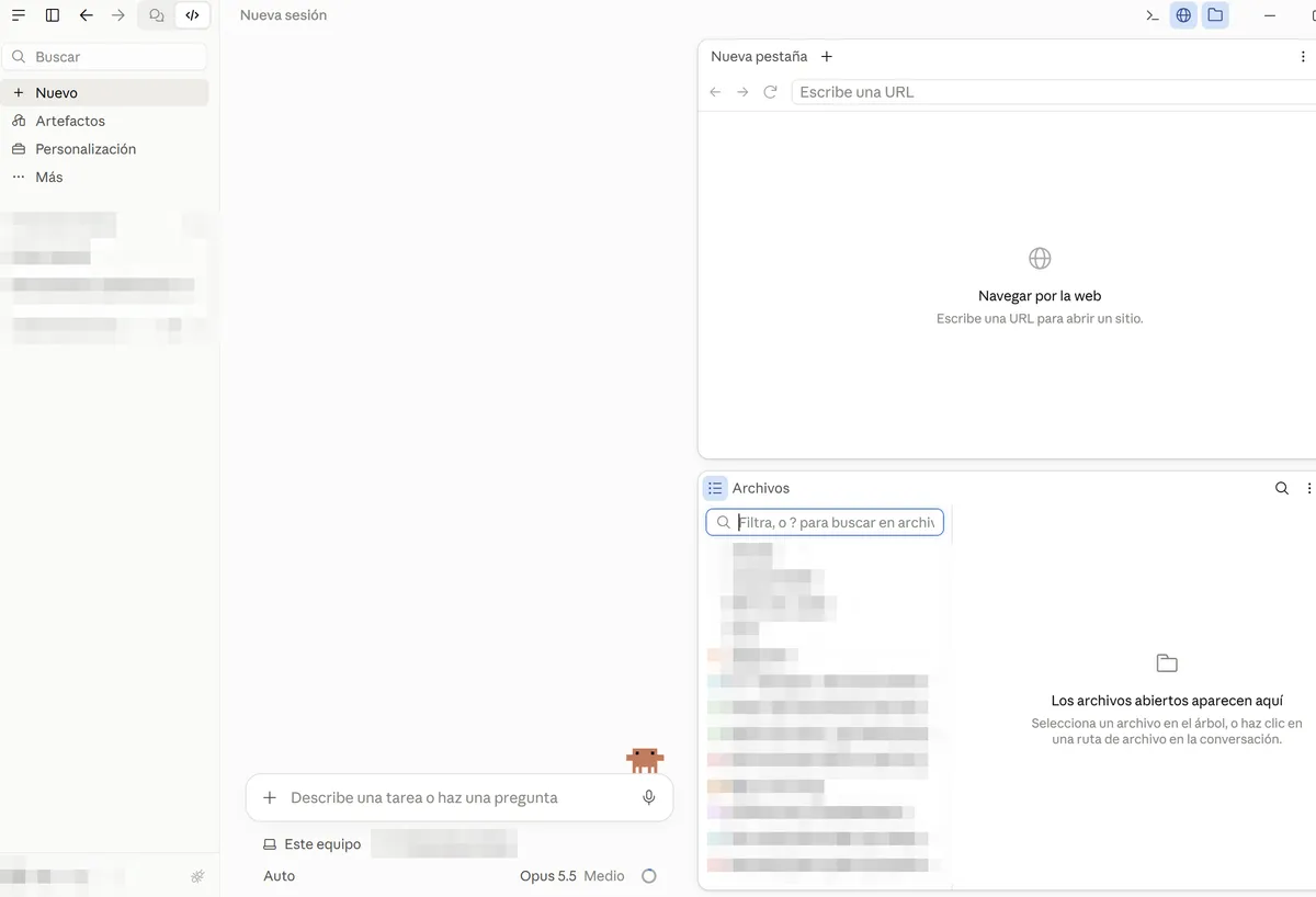 Code abierto en la app de escritorio, con la caja para describir una tarea