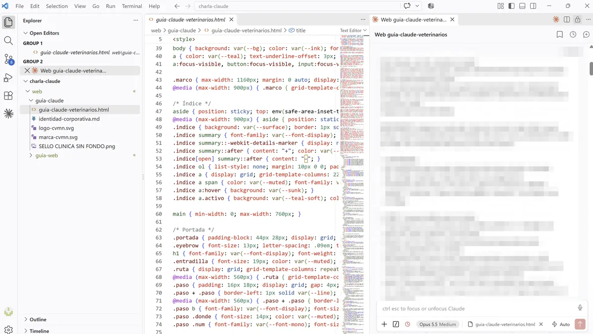VS Code abierto, con los archivos a la izquierda y el código en el centro